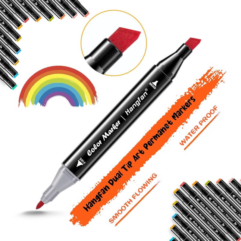 HandFan Alcohol Based Ink Art Markers, 168 Colors Broad&Fine Dual Tip Permanent Markers Pen Set for Professional Student Child Coloring Illustrations Sketch Drawing Painting Card Making (Black) - Image 3